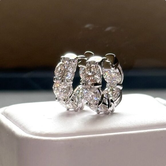 8.00 CTW Large Certified VVS1 Clarity Moissanite Hoop Earrings Huggies - Picture 4 of 8